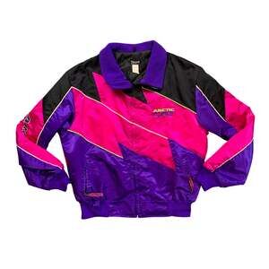Vintage Arctic Cat Jacket Women XL Thinsulate Colorblock Retro TopCat Snowmobile